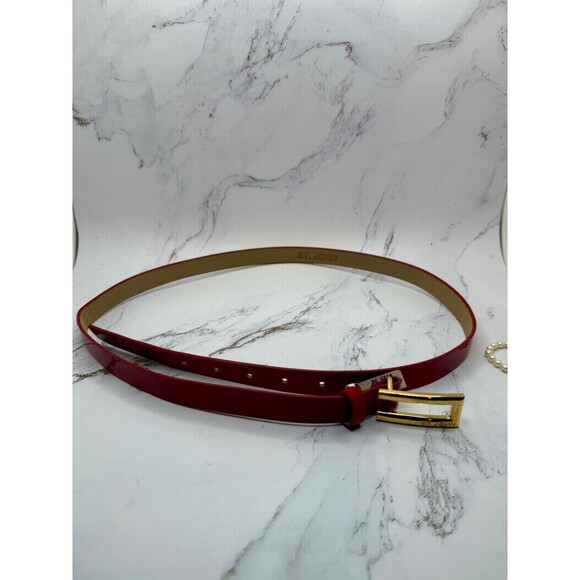 St John Red Belt XL Women 3/4" Patent Leather Luxury Gold Buckle Size 38-42” NWT - Picture 2 of 12